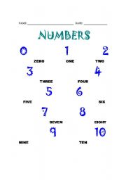 English worksheet: Numbers