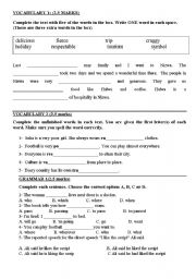 English Worksheet: vocabulary and grammar quiz