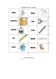 English worksheet: Classroom Objects - Domino