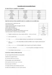 English worksheet: Countable and Uncountable nouns