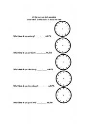 English Worksheet: Write your own daily schedule
