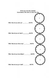 English Worksheet: Write your own daily schedule