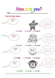 English Worksheet: How are you? part 1