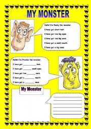 English Worksheet: HAVE GOT: MY MONSTER - FACE PARTS