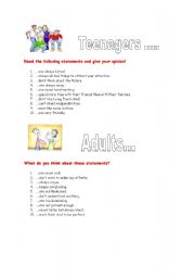 English Worksheet: Opinion on teenagers and adults