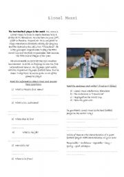 English Worksheet: Lionel Messi Reading Comprehension