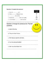 English worksheet: verb to be and have