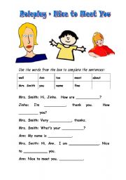 English Worksheet: ROLEPLAY Nice to meet you