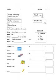 English worksheet: Happy Birthday Dialogue worksheet