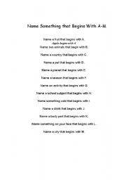 English Worksheet: A-N