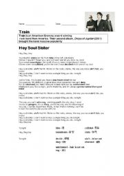 English Worksheet: Hey Soul Sister -  Train