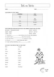 English Worksheet: Test on Irregular Verbs (adaptable)