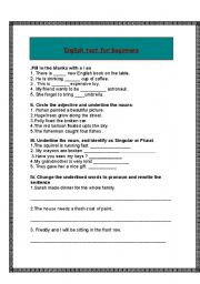 English worksheet: engliah test for beginners