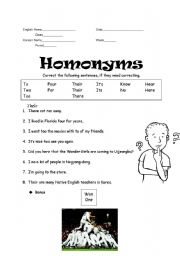 English Worksheet: Homonyms