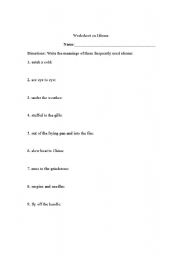 English Worksheet: Worksheet on idioms