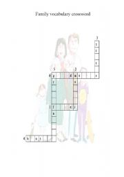 English Worksheet: Family Vocabulary Crossword