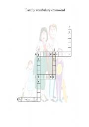 English worksheet: Family Vocabulary Crossword