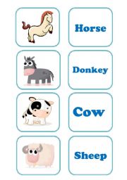 English Worksheet: Farm animals memory game!