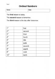 English worksheet: the ordinal numbers