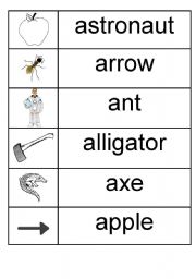 English Worksheet: a - picture/word match