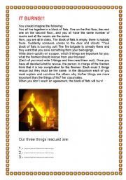 English Worksheet: IT BURNS (Speaking activity)