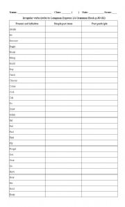 English worksheet: Irregular verb table