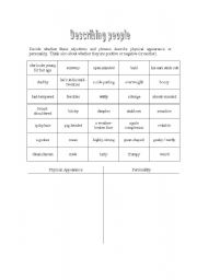 English worksheet: Describing people