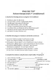 English Worksheet: GRAMMAR TEST ABOUT FUTEURE TENSES AND 1ST CONDITIONAL