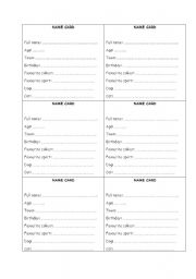 English worksheet: Introduction game - name cards