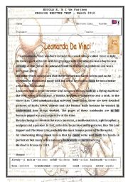 English Worksheet: Test - Leonardo da Vinci