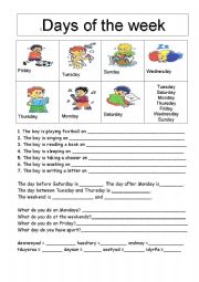 English Worksheet: days of the week