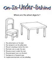 English Worksheet: Prepositions: in-on-under-behind