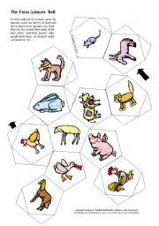 English Worksheet: Farm Animals 12-sided Ball / Dice Game 