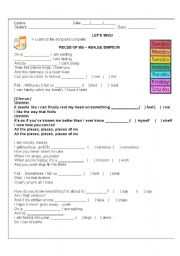 English Worksheet: Song - Pieces of me - Ashlee Simpson
