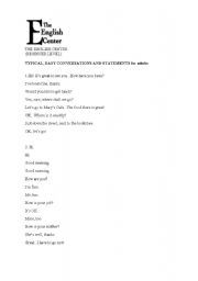 English Worksheet: Easy, Typical, Beginner  Conversation and Statements for Adults