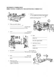 English Worksheet: SENTENCE COMPLETION 