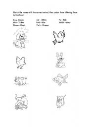 English worksheet: Animals and colours