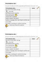 English Worksheet: Find someone who...