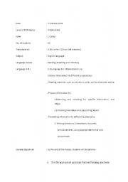 English worksheet: reading activity lesson plan
