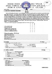 English Worksheet: 2nd tern 1st written exam for 9th grade