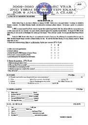 English Worksheet: 2nd tern 1st written exam for 9th grade