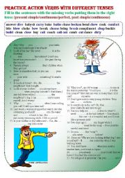 English Worksheet: Practice action verbs with different tenses