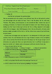 English Worksheet: End of term Exam for 9th form semester2
