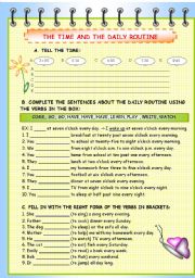 English Worksheet: The Time and the Daily Routine