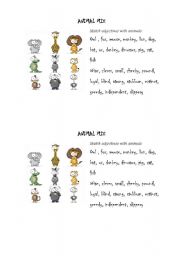 English worksheet: animals and adjectives