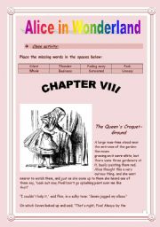 English Worksheet: Reading time!!! Alice in Wonderland (Chapter VIII) - Cloze activity. (9 pages - KEY included)