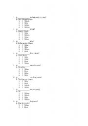 English Worksheet: wh- questions