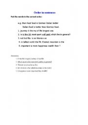 English Worksheet: Order in sentences