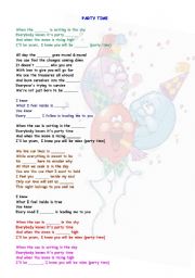 English worksheet: Party Time- Learn English with songs