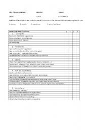 English Worksheet: Self evaluation sheet